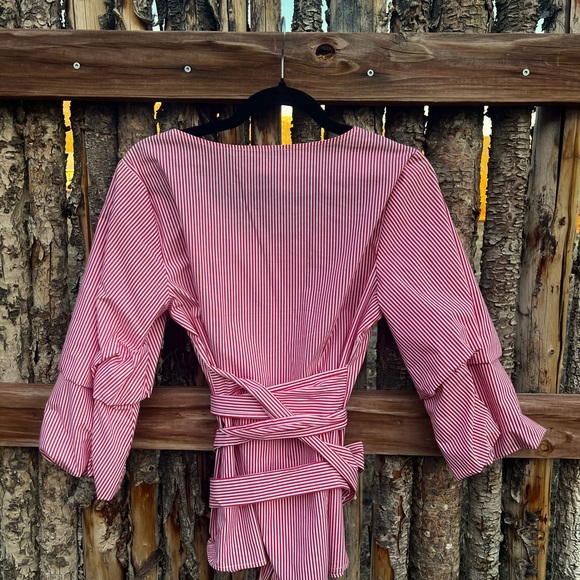 All the pinstripe drama! Rocking sleeves & double wrap tie. - Picture 2 of 2